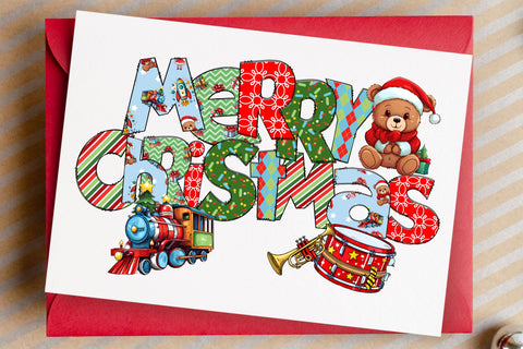 Christmas Doodle Letters PNG, Kid's Christmas Toys Alpha Bundle Sublimation Crafty Mama Studios 