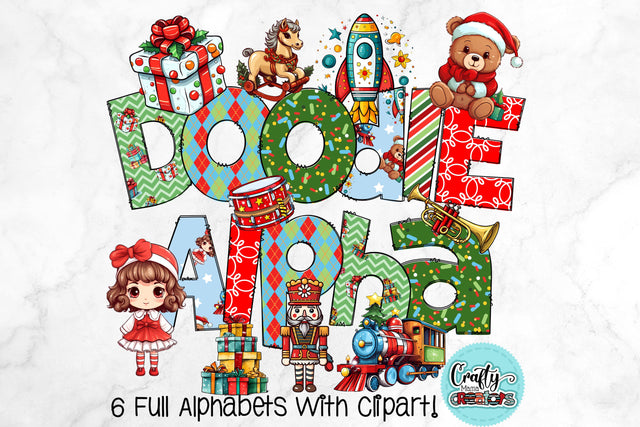 Christmas Doodle Letters PNG, Kid's Christmas Toys Alpha Bundle Sublimation Crafty Mama Studios 