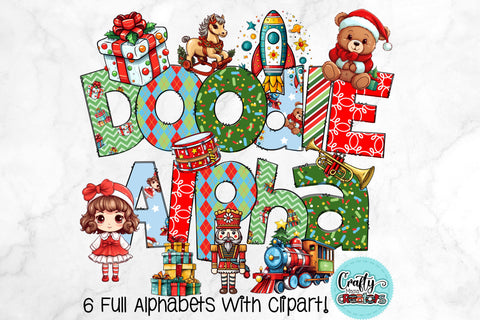 Christmas Doodle Letters PNG, Kid's Christmas Toys Alpha Bundle Sublimation Crafty Mama Studios 