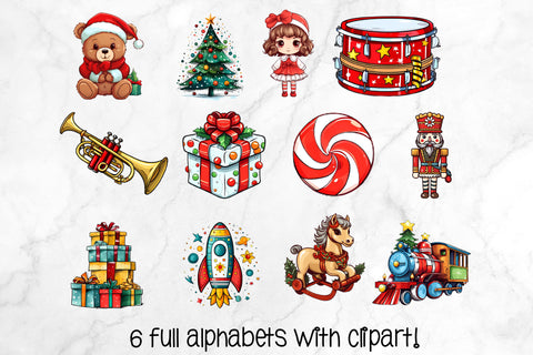 Christmas Doodle Letters PNG, Kid's Christmas Toys Alpha Bundle Sublimation Crafty Mama Studios 