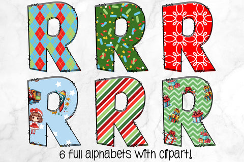 Christmas Doodle Letters PNG, Kid's Christmas Toys Alpha Bundle Sublimation Crafty Mama Studios 
