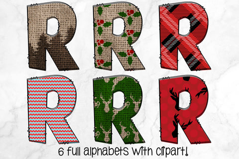 Christmas Doodle Letters PNG, Plaid Holiday Alpha Bundle Sublimation Crafty Mama Studios 