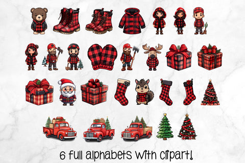 Christmas Doodle Letters PNG, Plaid Holiday Alpha Bundle Sublimation Crafty Mama Studios 