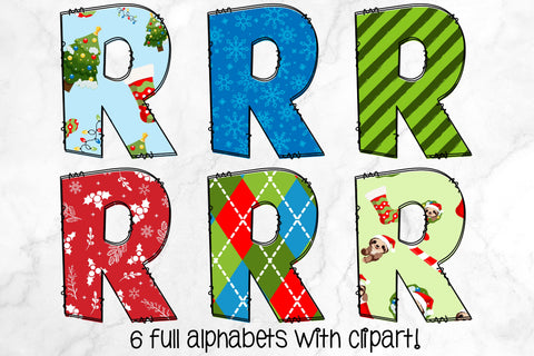 Christmas Doodle Letters PNG, Sloth Holiday Alpha Bundle Sublimation Crafty Mama Studios 