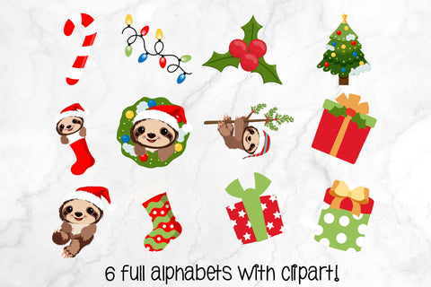 Christmas Doodle Letters PNG, Sloth Holiday Alpha Bundle Sublimation Crafty Mama Studios 