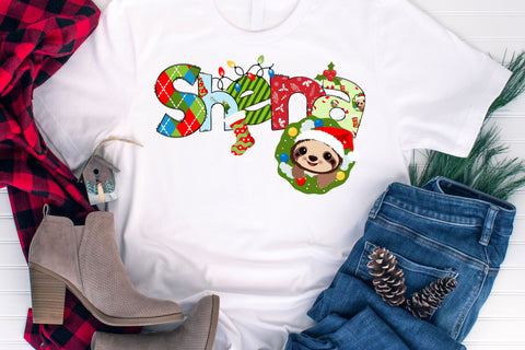 Christmas Doodle Letters PNG, Sloth Holiday Alpha Bundle Sublimation Crafty Mama Studios 