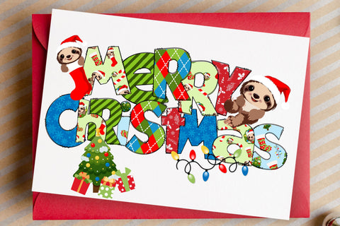 Christmas Doodle Letters PNG, Sloth Holiday Alpha Bundle Sublimation Crafty Mama Studios 