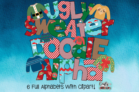 Christmas Doodle Letters PNG, Ugly Sweater Alpha Bundle Sublimation Crafty Mama Studios 