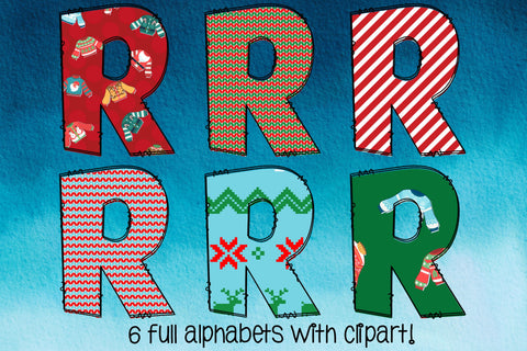 Christmas Doodle Letters PNG, Ugly Sweater Alpha Bundle Sublimation Crafty Mama Studios 
