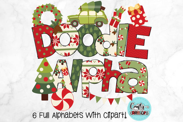Christmas Doodle Letters PNG, Vintage Christmas Alpha Bundle Sublimation Crafty Mama Studios 