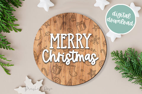 Christmas Doodles Laser Cut round sign file| Glowforge SVG Brushed Rose 