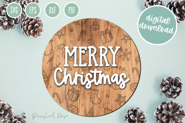 Christmas Doodles Laser Cut round sign file| Glowforge SVG Brushed Rose 