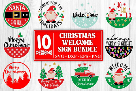 Christmas Door Hanger SVG Bundle Door Hanger Bundle Christmas SVG Bundle Gnome Svg Bundle Christmas Welcome Sign Svg Bundle Santa Stop Here SVG Whistlepig Designs 