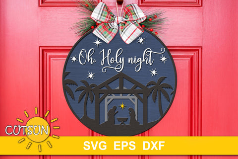 Christmas Door Hanger SVG | Oh Holy Night Round Sign SVG CutsunSVG 