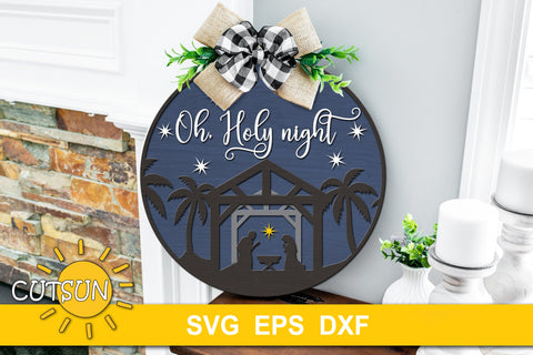 Christmas Door Hanger SVG | Oh Holy Night Round Sign SVG CutsunSVG 