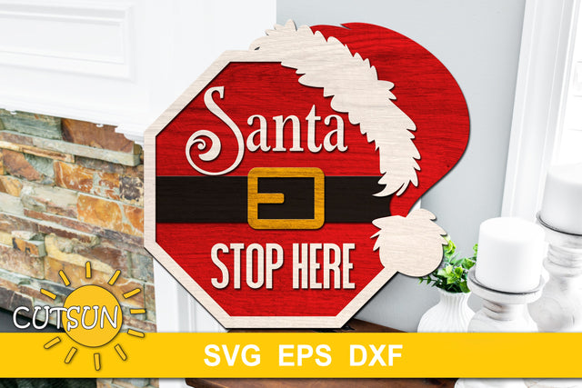 Christmas door hanger SVG | Santa Stop Here sign SVG SVG CutsunSVG 