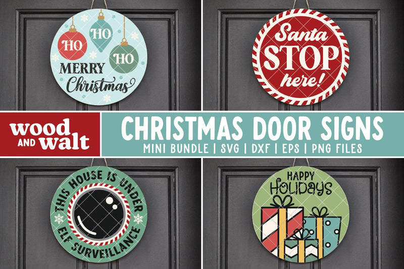 Christmas Door Sign SVG Bundle | Holiday Door Hangers | Round Christmas Signs PNG SVG Wood And Walt 
