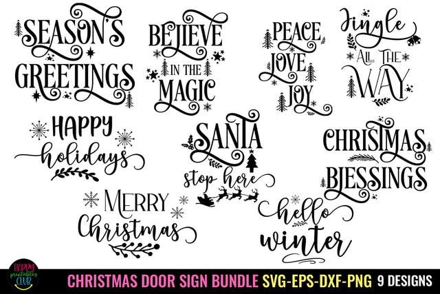 Christmas Door Sign SVG Bundle I Holiday Door Sign SVG SVG Happy Printables Club 