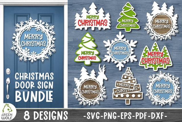 Christmas door sign svg bundle Laser cut wood Christmas svg bundle Glowforge christmas sign Layered svg files SVG GreenWolf 