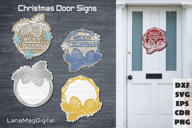 Christmas door sign svg, Merry Christmas ornament laser cut SVG LanaMagDigital 