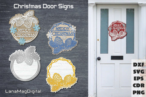 Christmas door sign svg, Merry Christmas ornament laser cut SVG LanaMagDigital 