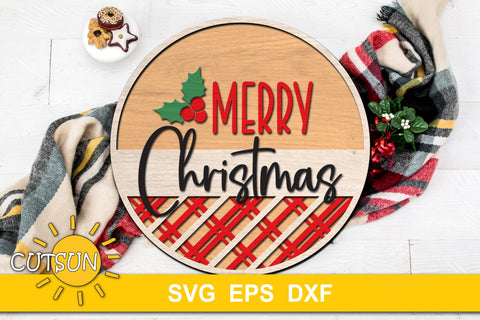 Christmas Door Sign SVG | Merry Christmas Round sign SVG | Merry Christmas Door Hanger svg | Glowforge SVG | Laser cut file SVG CutsunSVG 