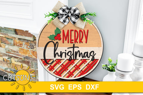 Christmas Door Sign SVG | Merry Christmas Round sign SVG | Merry Christmas Door Hanger svg | Glowforge SVG | Laser cut file SVG CutsunSVG 