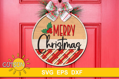 Christmas Door Sign SVG | Merry Christmas Round sign SVG | Merry Christmas Door Hanger svg | Glowforge SVG | Laser cut file SVG CutsunSVG 