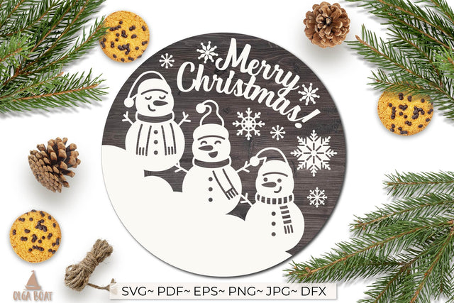 Christmas door sign with snowmen | Merry christmas sign SVG Olga Boat Design 