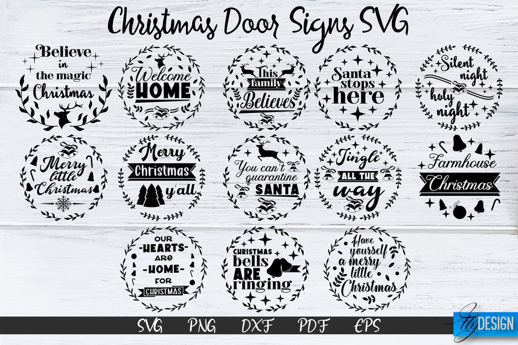 Christmas Door Signs SVG. Christmas SVG. Circle Door Signs. - So Fontsy