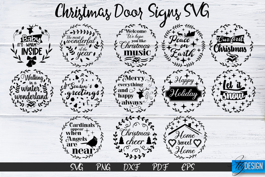 Christmas Door Signs SVG. Christmas SVG. Circle Door Signs. - So Fontsy