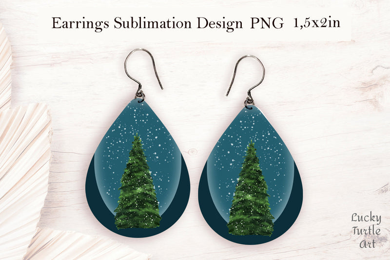 Christmas Douglas fir teardrop earrings sublimation design Sublimation LuckyTurtleArt 