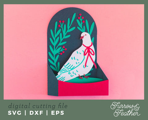 Christmas Dove Box Card 3D Paper Furrow and Feather SVG 