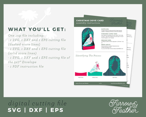 Christmas Dove Box Card 3D Paper Furrow and Feather SVG 