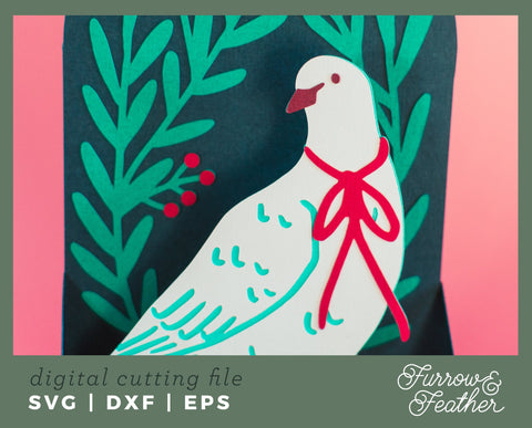 Christmas Dove Box Card 3D Paper Furrow and Feather SVG 