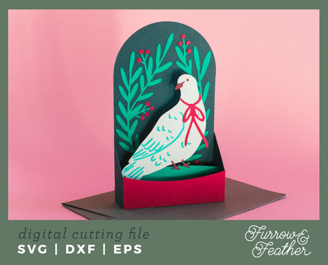 Christmas Dove Box Card 3D Paper Furrow and Feather SVG 