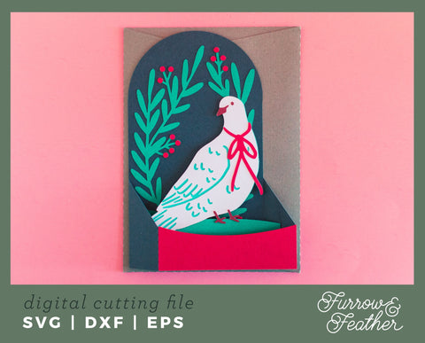 Christmas Dove Box Card 3D Paper Furrow and Feather SVG 