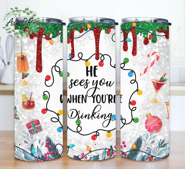 Christmas Drinking 20oz Tumbler Template, He Sees You When're Your Drinking Tumbler Png, Christmas Light Tumbler Wrap, Merry Christmas Tumbler Design, Instant Download Sublimation AdriOP 