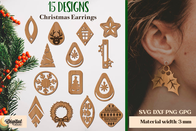 Christmas Earrings Bundle Laser Cut. Christmas Earrings Laser Engraved SVG Evgenyia Guschina 