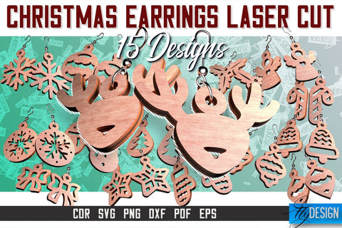 Christmas Earrings Laser Cut SVG | Accessories Laser Cut SVG Design | CNC Files SVG Fly Design 