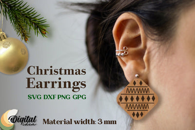 Christmas Earrings Laser. Laser Cut Earrings Christmas. 3D Accessories SVG Evgenyia Guschina 