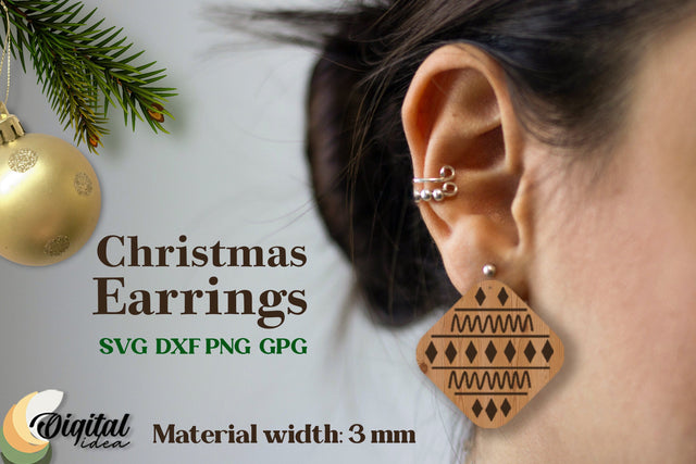 Christmas Earrings Laser. Laser Cut Earrings Christmas. 3D Accessories SVG Evgenyia Guschina 
