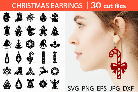 Christmas earrings svg bundle, faux leather earring template SVG Digital Rainbow Shop 