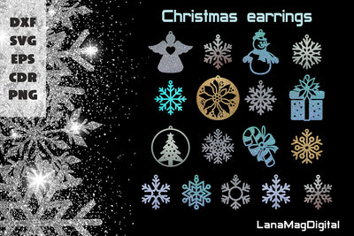 Christmas earrings svg, Christmas ornaments laser cut files SVG LanaMagDigital 