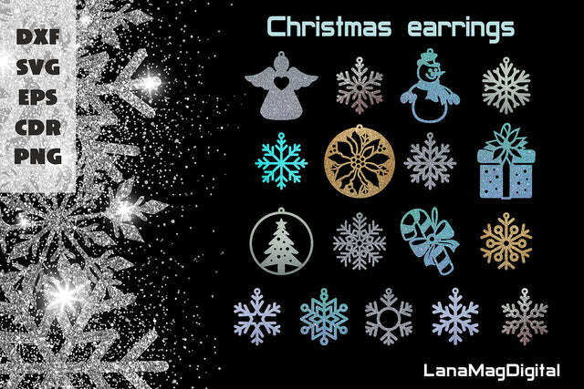Christmas earrings svg, Christmas ornaments laser cut files SVG LanaMagDigital 