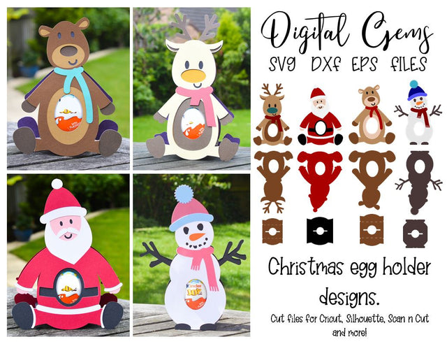 Christmas egg holders, Santa, Reindeer, Snowman, and Bear SVG Digital Gems 
