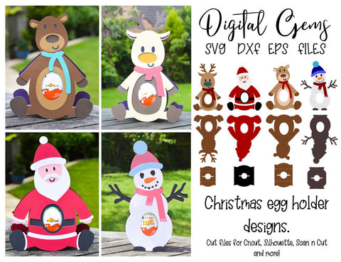 Christmas egg holders, Santa, Reindeer, Snowman, and Bear SVG Digital Gems 