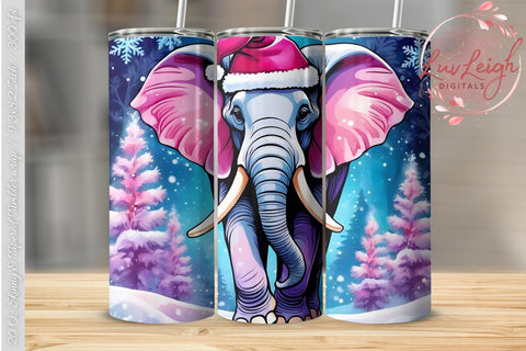 Christmas Elephant Tumbler wrap PNG Sublimation Luvleigh Digitals 