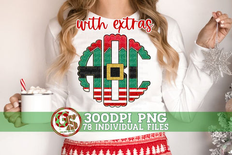 Christmas Elf Scalloped Monogram Set PNG Sublimation Greedy Stitches 