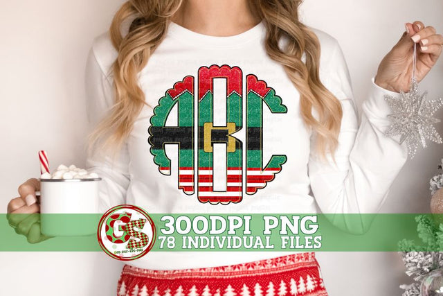Christmas Elf Scalloped Monogram Set PNG Sublimation Greedy Stitches 